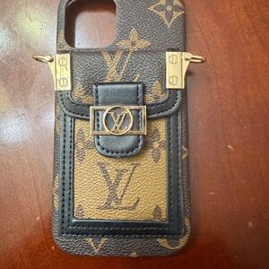 Monogram Black and Tan Phone 13 case with card holder